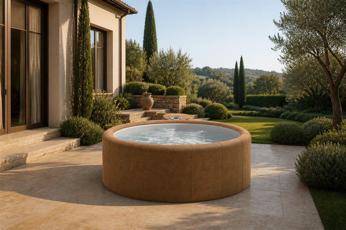 Softub® Resort color cammello ambientata in un giardino italiano